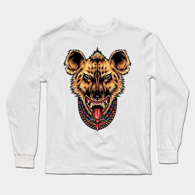 Ornamented Hyena Illustrated Design Long Sleeve T-Shirt by Jarecrow 